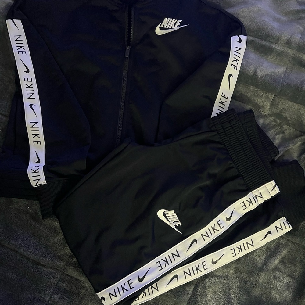 Nike Black Kids Jogger Set with White Logo Tape
